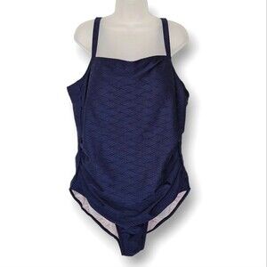 Kona Sol One Piece Swimsuit Plus Size 26W Navy Blue Ruching Adjustable Straps‎
